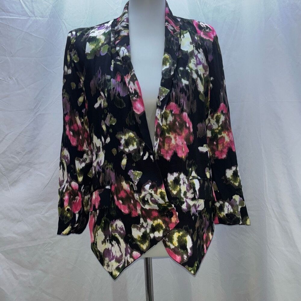 Anthropologie Cartonnier black floral silky blazer jacket XS Rhian summer weight